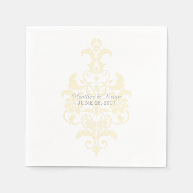 Yellow Subtle Damask Paper Napkins (Front)