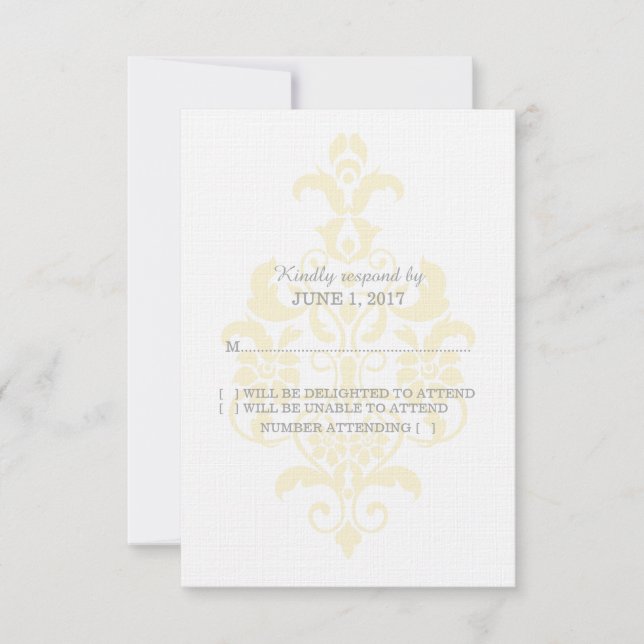 Yellow Subtle Damask Response Card (Front)