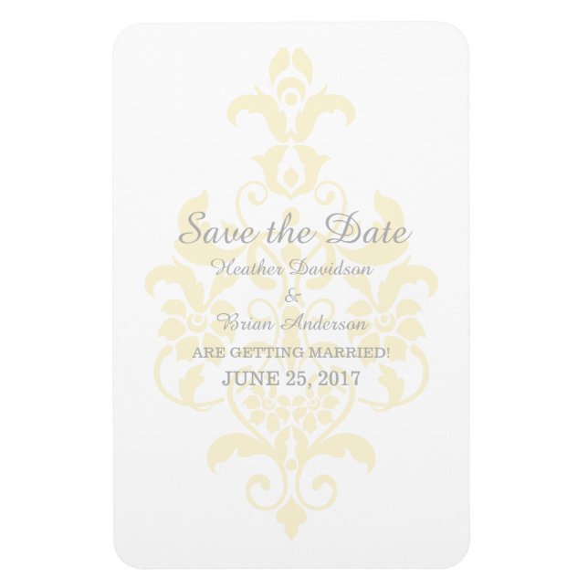 Yellow Subtle Damask Save the Date Flexi Magnet (Vertical)