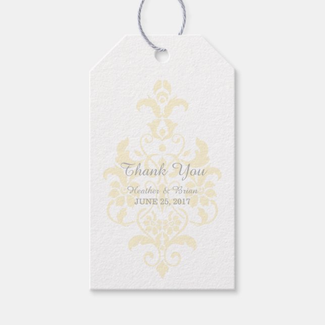 Yellow Subtle Damask Wedding Gift Tags (Front)