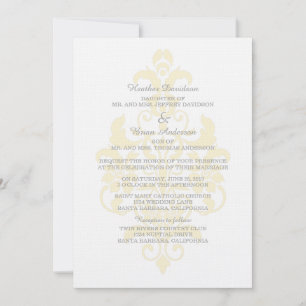 Yellow Subtle Damask Wedding Invite