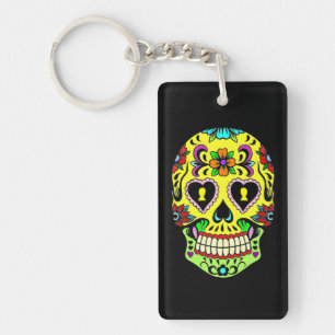 Yellow Sugar Skull Day of the Dead Key Chain
