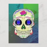 Yellow Sugar Skull with Purple Rose