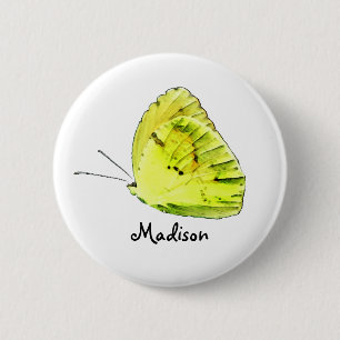 Yellow Sulphur Butterfly Personalised Button