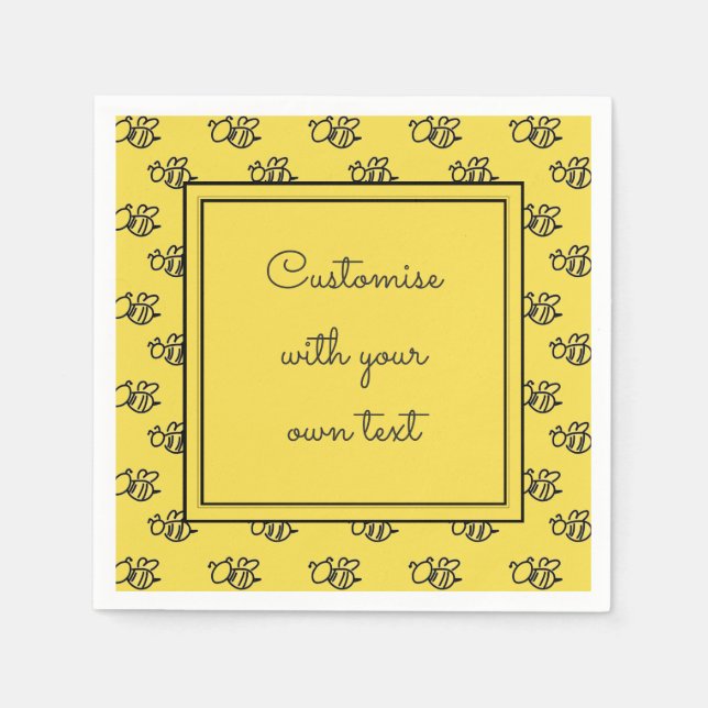 Yellow Summer Bees Pattern Custom Text Napkin (Front)