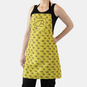 Yellow Summer Bees Pattern Monogram Apron