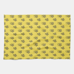 Yellow Summer Bees Pattern Tea Towel
