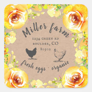 yellow summer floral farmhouse egg carton square sticker
