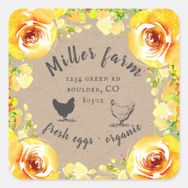 yellow summer floral farmhouse egg carton square sticker (Front)