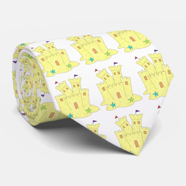 Yellow Summer Fun Beach Sandcastle Sand Castle Tie (Rolled)