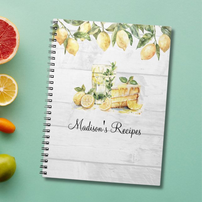 Yellow Summer Lemon Personalised Recipe  Notebook (In situ)