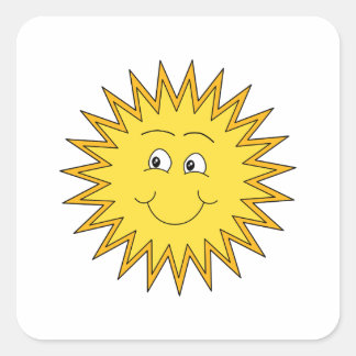 Yellow Summer Sun with a Happy Face. Square Sticker