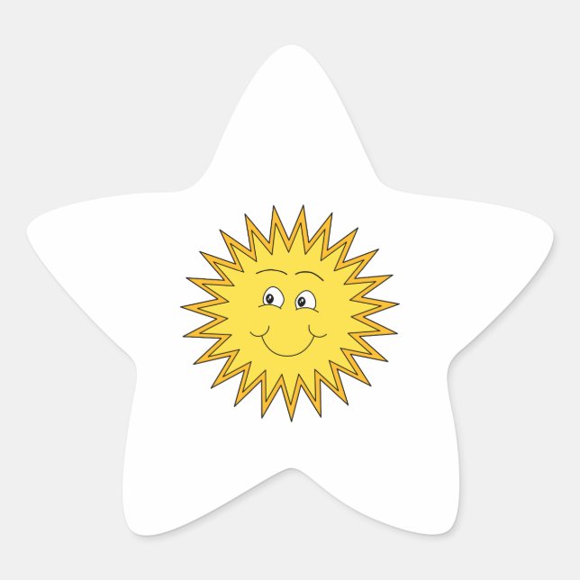 Yellow Summer Sun with a Happy Face. Star Sticker (Front)