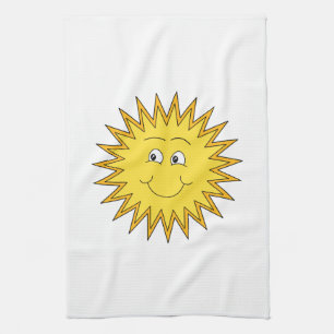 Yellow Summer Sun with a Happy Face. Tea Towel