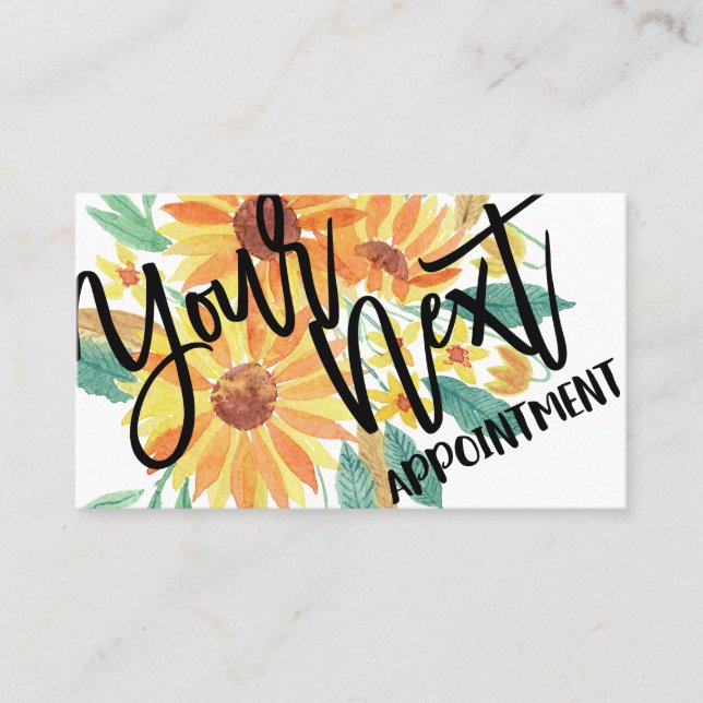 Yellow Summer Sunflower Watercolor Appointment Card (Front)