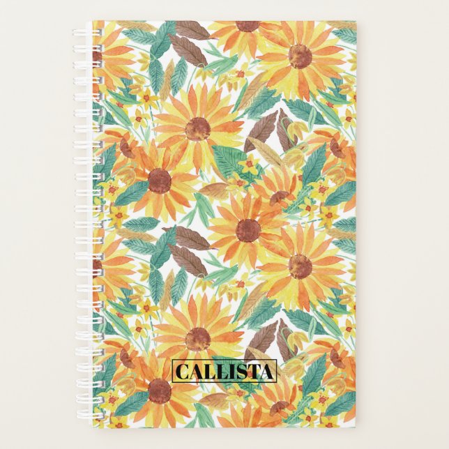 Yellow Summer Sunflower Watercolor Monogram Planner (Front)