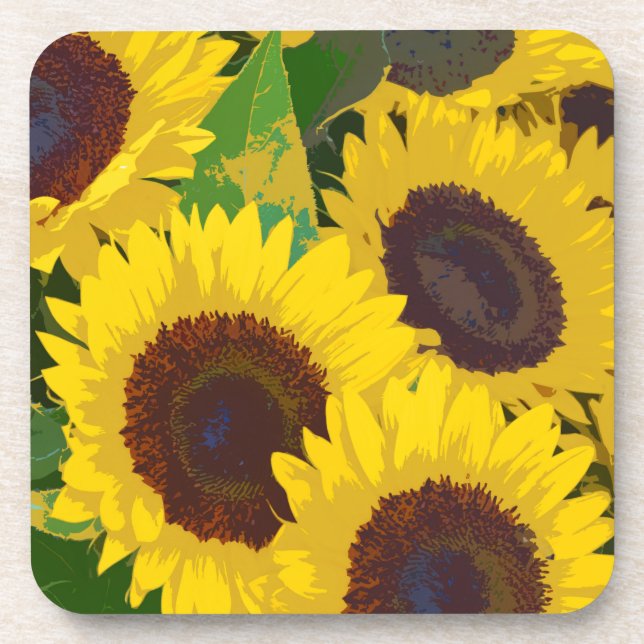 Yellow summer sunflowers coaster (Front)