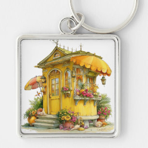 YELLOW SUMMER TROPICAL BEACH HUT KEY RING