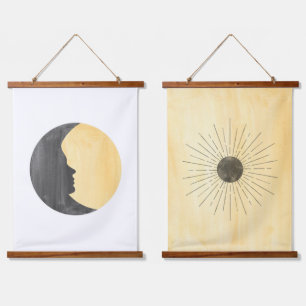 Yellow sun and moon hanging tapestry