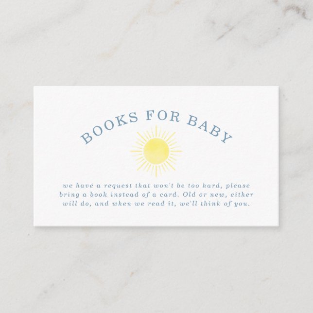 Yellow Sun Blue Gingham Baby Shower Books For Baby Enclosure Card (Front)