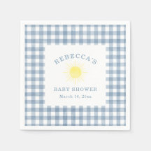 Yellow Sun Blue Gingham Boy Baby Shower
