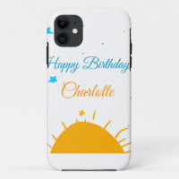 Yellow sun blue stars happy birthday add name text
