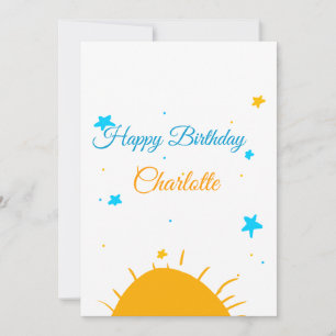 Yellow sun blue stars happy birthday add name text holiday card
