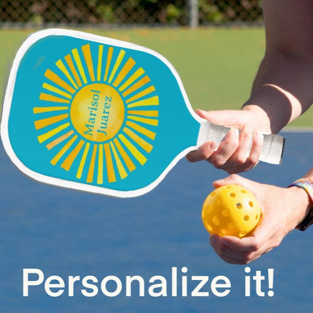 Yellow Sun Caribbean Blue Personalised Pickleball Paddle (For someone special!)