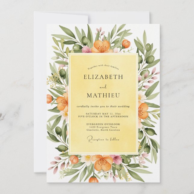Yellow Sun-drenched Tuscan Wedding Invitation (Front)