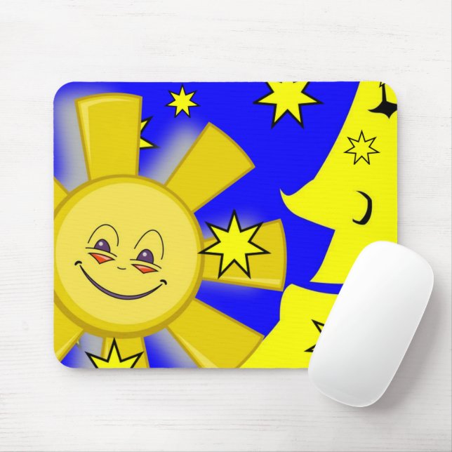 Yellow Sun Moon Stars Blue Mouse Pad! Mouse Pad (With Mouse)