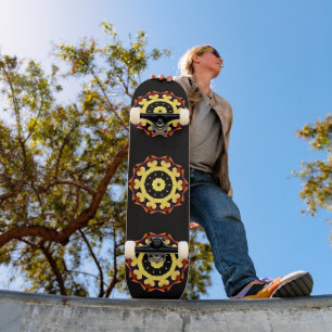 Yellow Sun Ornament Skateboard