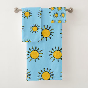 Yellow Sun Repeat Lt Blue Bath Towel Set