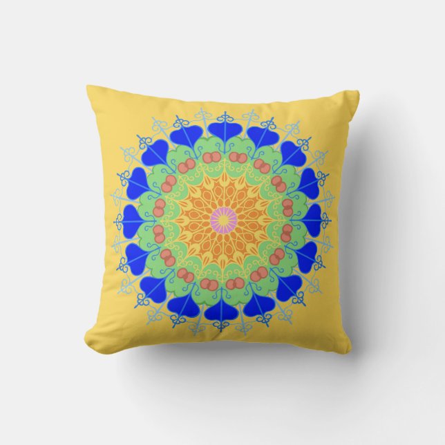 Yellow Sun Reversible Throw Pillow (Front)