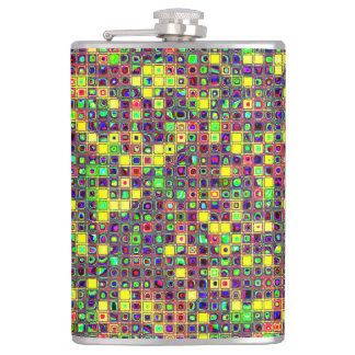 Yellow 'Sun Spots' Colourful Mosaic Tiles Pattern Hip Flask