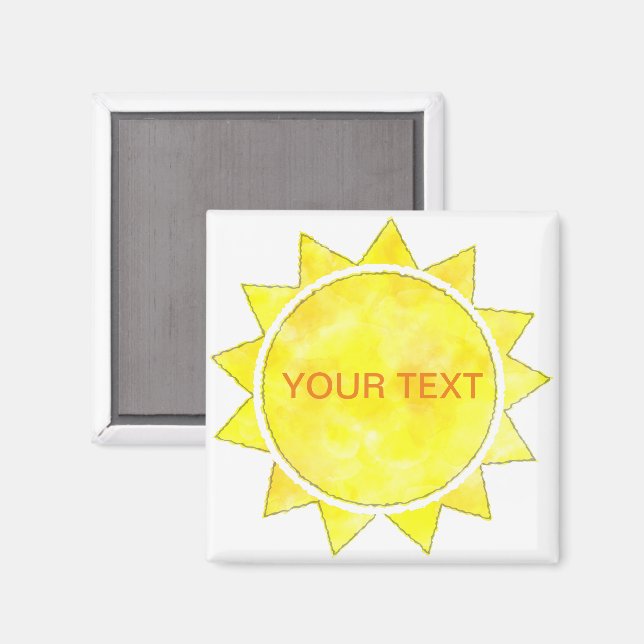Yellow Sun Watercolor Custom Text  Magnet (Front/Back)