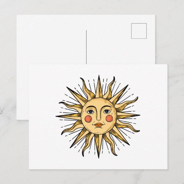 Yellow sun with a face postcard (Front/Back)
