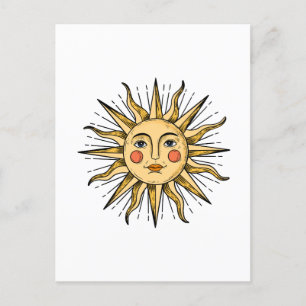 Yellow sun with a face postcard
