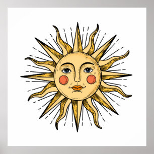 Yellow sun with a face poster