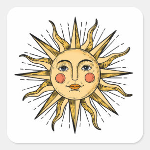 Yellow sun with a face square sticker