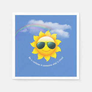 yellow sun with sunglasses and rainbow napkin