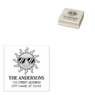 Yellow Sun with Sunglasses Custom Return Addres Rubber Stamp