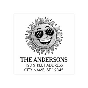 Yellow Sun with Sunglasses Custom Return Addres Rubber Stamp