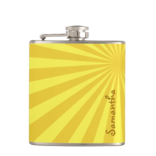 Yellow Sunburst "Add Your Name" Hip Flask (Front)