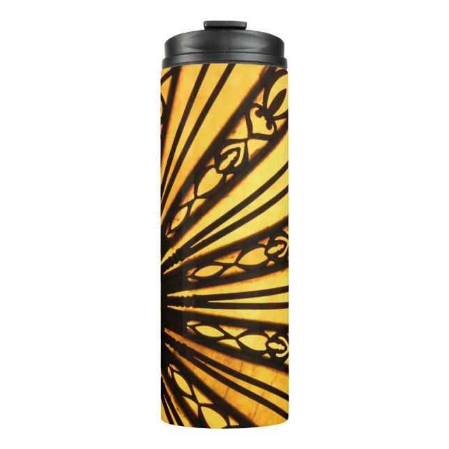 Yellow Sunburst Radial Pattern Thermal Tumbler (Front)
