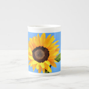 Yellow Sunflower Against Sun on Blue Sky - Summer  Bone China Mug