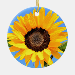 Yellow Sunflower Against Sun on Blue Sky - Summer  Ceramic Ornament