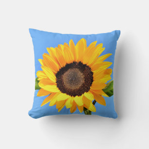 Yellow Sunflower Against Sun on Blue Sky - Summer Cushion
