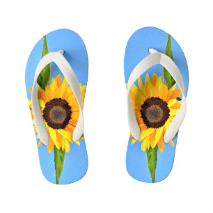 Yellow Sunflower Against Sun on Blue Sky - Summer  Kid's Thongs