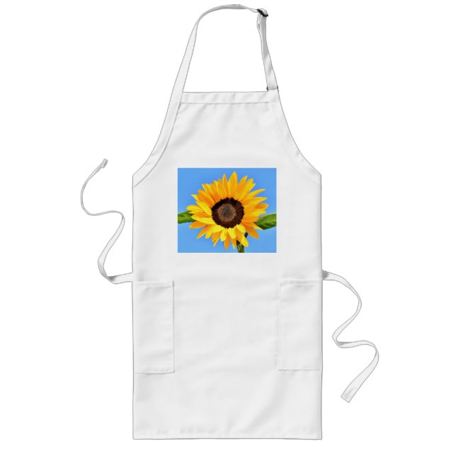 Yellow Sunflower Against Sun on Blue Sky - Summer  Long Apron (Front)