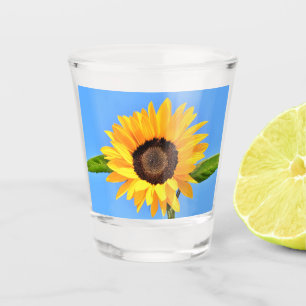 Yellow Sunflower Against Sun on Blue Sky - Summer  Shot Glass